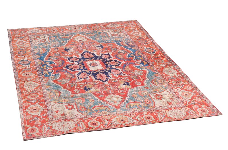 Red Blue Rug Carpet Machine Washable Mat Living Room Fade Distressed Vintage Classic Oriental Traditional Persian Moroccan Boho image 5