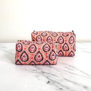Handmade Quilted Cotton Makeup Bag Block Printed Toiletry Pouch Boho Wash Bag for Women Eco-Friendly Gilf Christmas Gifts image 4