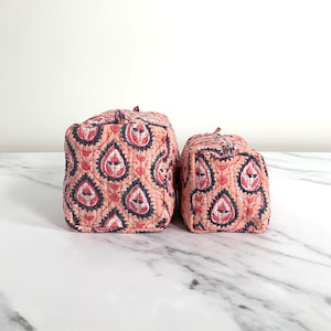 Handmade Quilted Cotton Makeup Bag Block Printed Toiletry Pouch Boho Wash Bag for Women Eco-Friendly Gilf Christmas Gifts image 9