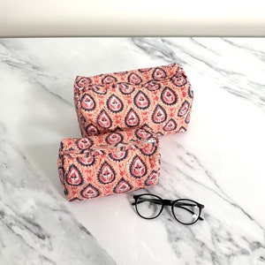 Handmade Quilted Cotton Makeup Bag Block Printed Toiletry Pouch Boho Wash Bag for Women Eco-Friendly Gilf Christmas Gifts image 10