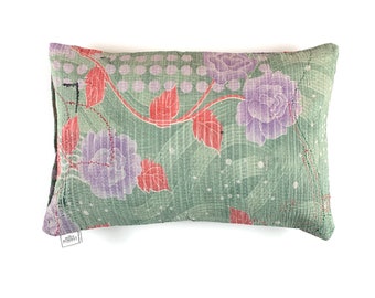 Vintage Floral Kantha Pillow Cover: Hand-Stitched Quilt Cushion (15.7 x 23.6 inch)