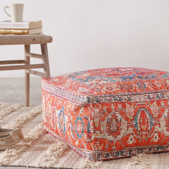 Pouf Cover Ottoman Bohemian Floor Cushion Pillows Vintage Pouffe
