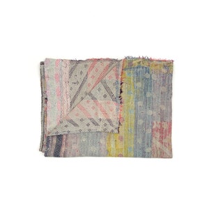 Authentic Vintage Kantha Quilt - Handmade Indian Textile Handmade Bohemian Indian Bedspread Intricate Embroidery, Unique Boho Home Decor