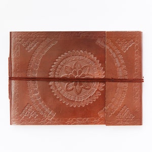 Fair Trade Medium Embossed Leather Photo Album Scrapbook 26 x 18.5 cm 10.2x7.2 in Eco-friendly and Handmade image 1