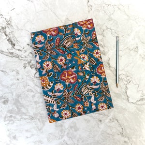 Fairtrade Handmade Colourful A4 Block Print Journal, Sari fabric, Scrapbook, Travel Journal