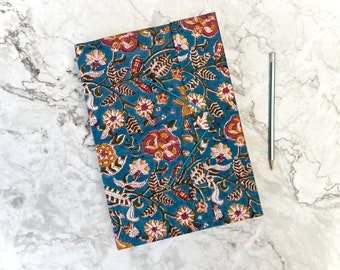 Fairtrade Handmade Colourful A4 Block Print Journal, Sari fabric, Scrapbook, Travel Journal