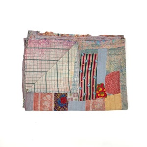Authentic Vintage Kantha Quilt - Handmade Indian Textile Handmade Bohemian Indian Bedspread Intricate Embroidery, Unique Boho Home Decor