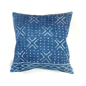Vintage Indigo Block Printed Kantha Cushion Cover , Pillow Case, 45 cm x 45 cm, 18 x 18 inch