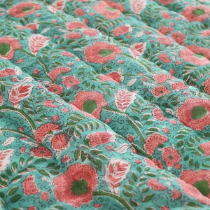 Turquoise/Pink Handmade Block printed Jaipuri Quilt Single Queen King Jaipuri Razai Super soft comforter image 5