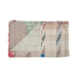 Authentic Vintage Kantha Quilt - Handmade Indian Textile Handmade Bohemian Indian Bedspread Intricate Embroidery, Unique Boho Home Decor