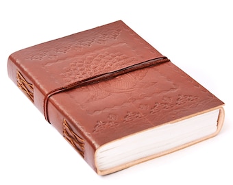 Fair Trade Large Peacock Embossed Leather Journal Notebook 13.5 x 18.5 cm Eco-friendly and Handmade