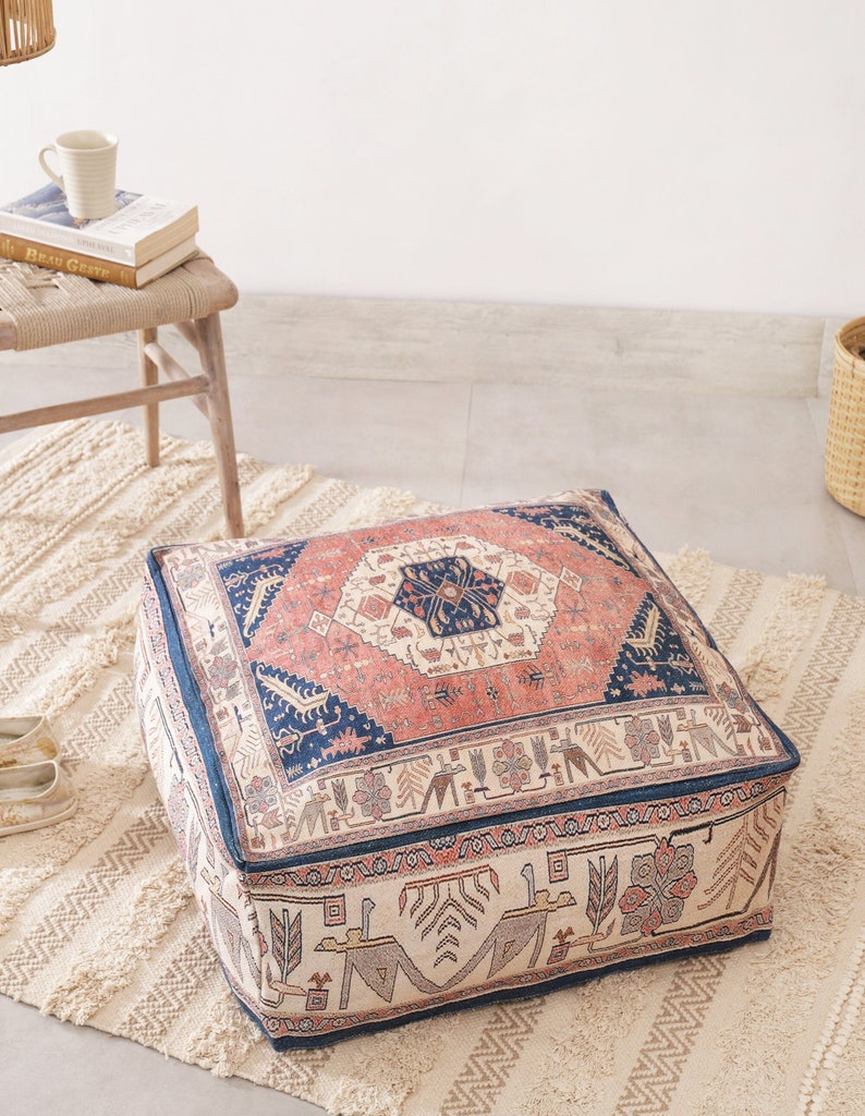 Fodera per pouf Ottoman Boho Cuscino da pavimento Cuscini Pouf vintage Soggiorno Camera da letto Bambini Tradizionale persiano marocchino Boho invecchiato immagine 1