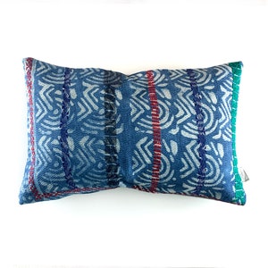 Vintage Indigo Block Printed Kantha Cushion Cover , Pillow Case, 40 cm x 60 cm, 15.7 x 23.6 inch