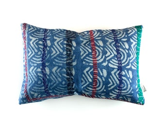 Vintage Indigo Block Printed Kantha Pillow Cover (40 cm x 60 cm)