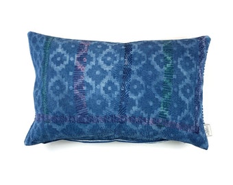Vintage Indigo Block Printed Kantha Pillow Cover: Handmade Cushion (40 cm x 60 cm)
