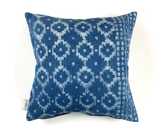 Vintage Indigo Block Printed Kantha Pillow Cover: 18x18 inch