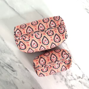 Handmade Quilted Cotton Makeup Bag Block Printed Toiletry Pouch Boho Wash Bag for Women Eco-Friendly Gilf Christmas Gifts image 7