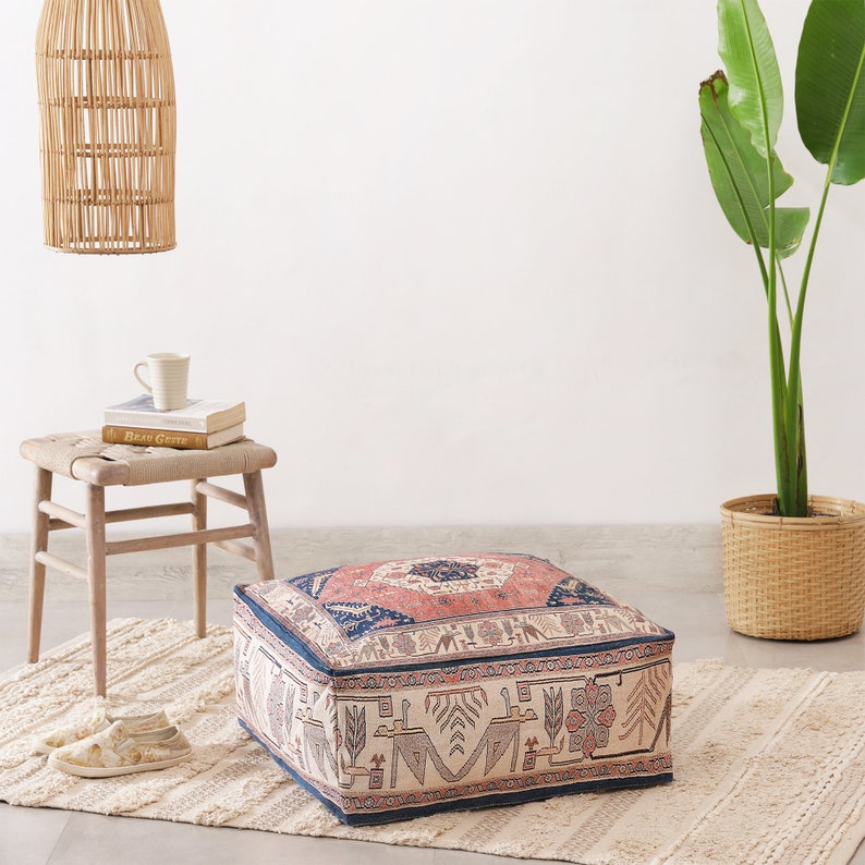 Fodera per pouf Ottoman Boho Cuscino da pavimento Cuscini Pouf vintage Soggiorno Camera da letto Bambini Tradizionale persiano marocchino Boho invecchiato immagine 5