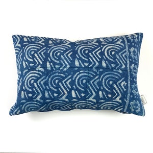 Vintage Indigo Block Printed Kantha Cushion Cover , Pillow Case, 40 cm x 60 cm, 15.7 x 23.6 inch