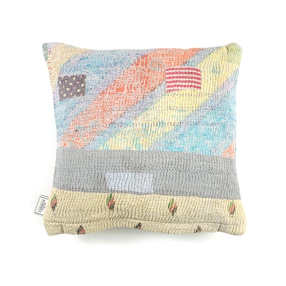ヴィンテージカンタ枕カバー：手縫いキルトクッション（18 x 18インチ