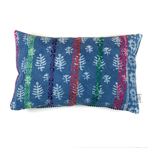 Vintage Indigo Block Printed Kantha Cushion Cover , Pillow Case, 40 cm x 60 cm, 15.7 x 23.6 inch