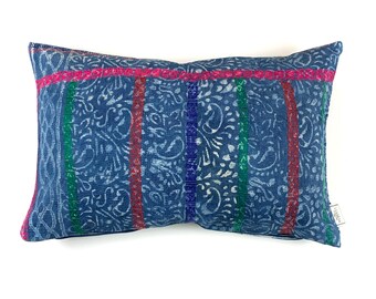Vintage Indigo Block Printed Kantha Pillow Cover (40 cm x 60 cm)