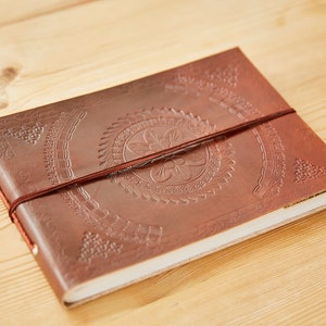 Fair Trade Medium Embossed Leather Photo Album Scrapbook 26 x 18.5 cm 10.2x7.2 in Eco-friendly and Handmade image 6