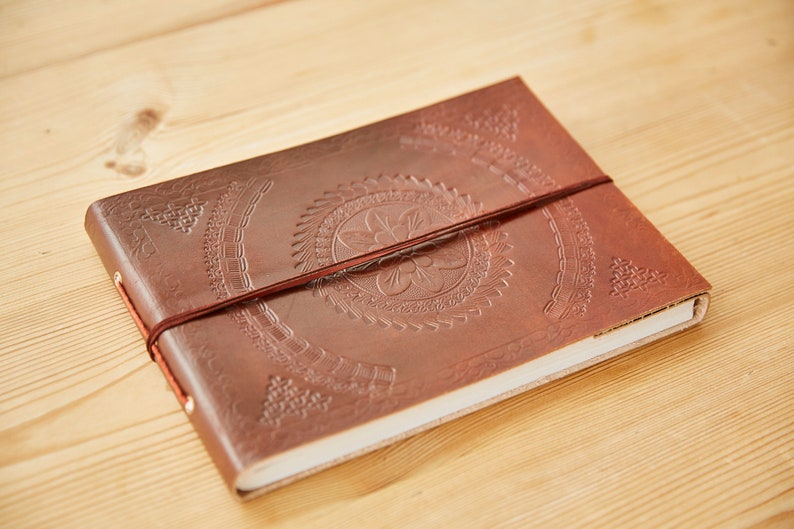 Fair Trade Medium Embossed Leather Photo Album Scrapbook 26 x 18.5 cm 10.2x7.2 in Eco-friendly and Handmade image 6