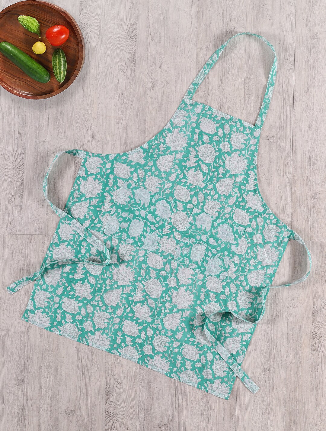 Handmade Block Printed Cotton Apron: Light Green Floral Chef Apron - Etsy