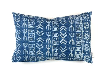 Vintage Indigo Kantha Pillow Cover: Block Printed Cushion (15.7 x 23.6 inch)