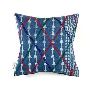 Vintage Indigo Block Printed Kantha Cushion Cover , Pillow Case, 45 cm x 45 cm, 18 x 18 inch