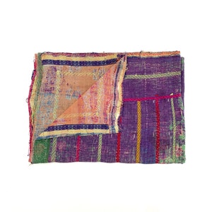 Authentic Vintage Kantha Quilt - Handmade Indian Textile Handmade Bohemian Indian Bedspread Intricate Embroidery, Unique Boho Home Decor