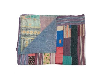 Edredón Kantha vintage: colcha india de algodón hecha a mano, decoración bohemia