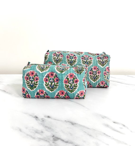 Block Printed Cotton Large Pencil Pouches Handmade Quilted Boho