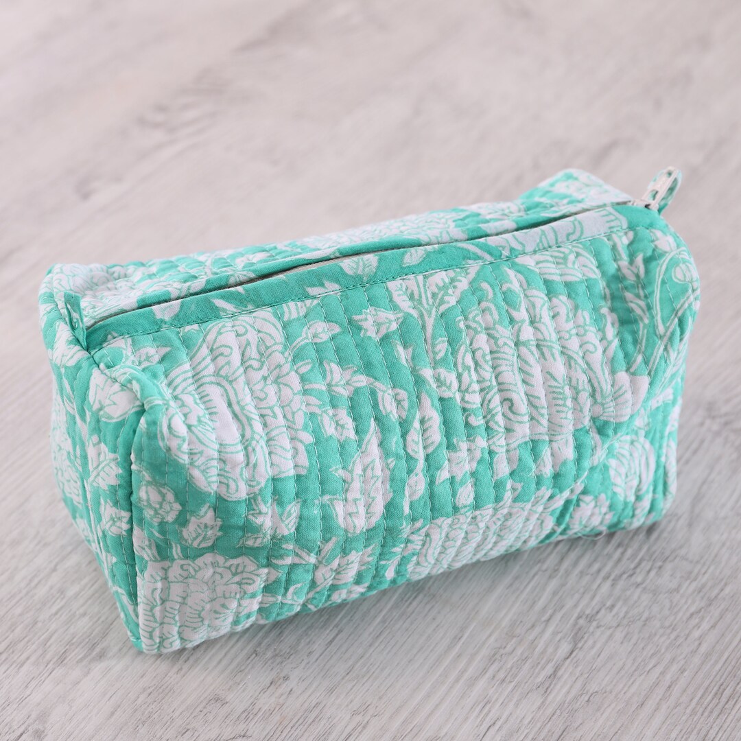 Handmade Quilted Cotton Makeup Bag Block Printed Toiletry Etsy