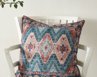 Printed Cotton Cushion Cover: Vintage Carpet Design, Boho Oriental Pillow