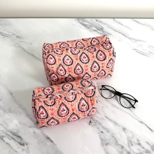 Handmade Quilted Cotton Makeup Bag Block Printed Toiletry Pouch Boho Wash Bag for Women Eco-Friendly Gilf Christmas Gifts image 6
