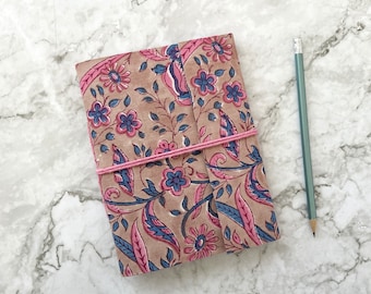 Fair Trade Thin Block Print Notebook Journal Eco-friendly and Handmade Pink