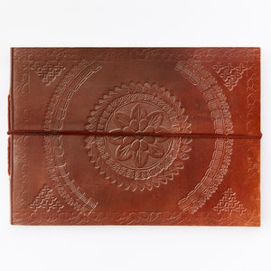 Fair Trade Medium Embossed Leather Photo Album Scrapbook 26 x 18.5 cm 10.2x7.2 in Eco-friendly and Handmade image 5