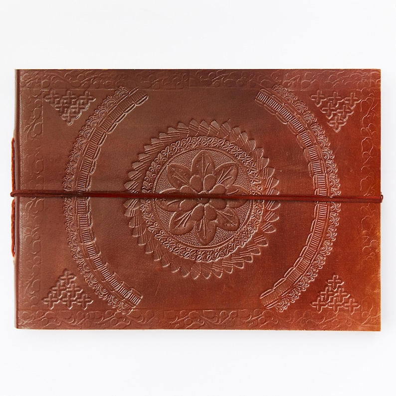 Fair Trade Medium Embossed Leather Photo Album Scrapbook 26 x 18.5 cm 10.2x7.2 in Eco-friendly and Handmade image 5