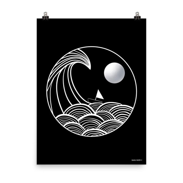 Black and White Minimalist Wave Print Poster