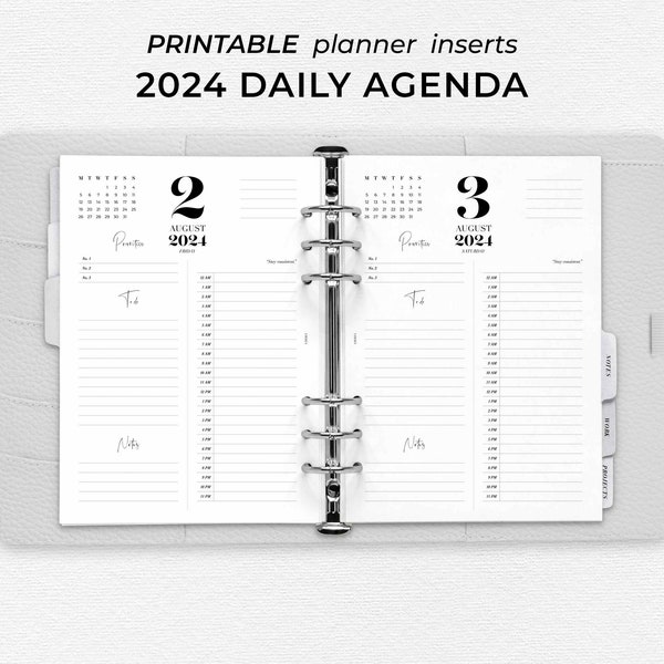 PRINTABLE 2024 Daily Planner Inserts | Daily Agenda | Instant Download | A5 Size