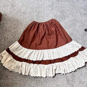 Retro Skirt ,Handmade Retro Cotton Skirt , Chocolate Brown with Cream Broderie Anglaise Lace.