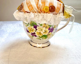 Vintage Teacup Pincushion ,  Sewing Accessory, Gift For Her.Royal Albert