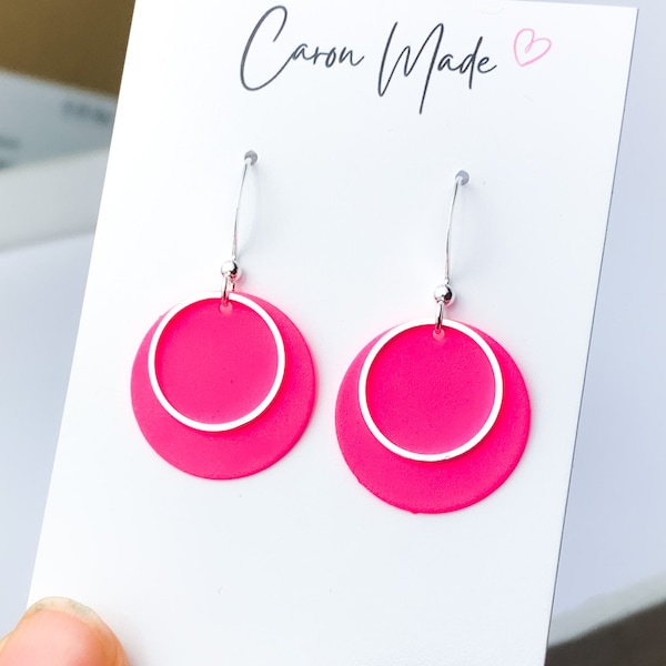 Neon pink fuchsia earrings for spring summer jewellery for holiday festival earrings bright colours lightweight every day jewellery