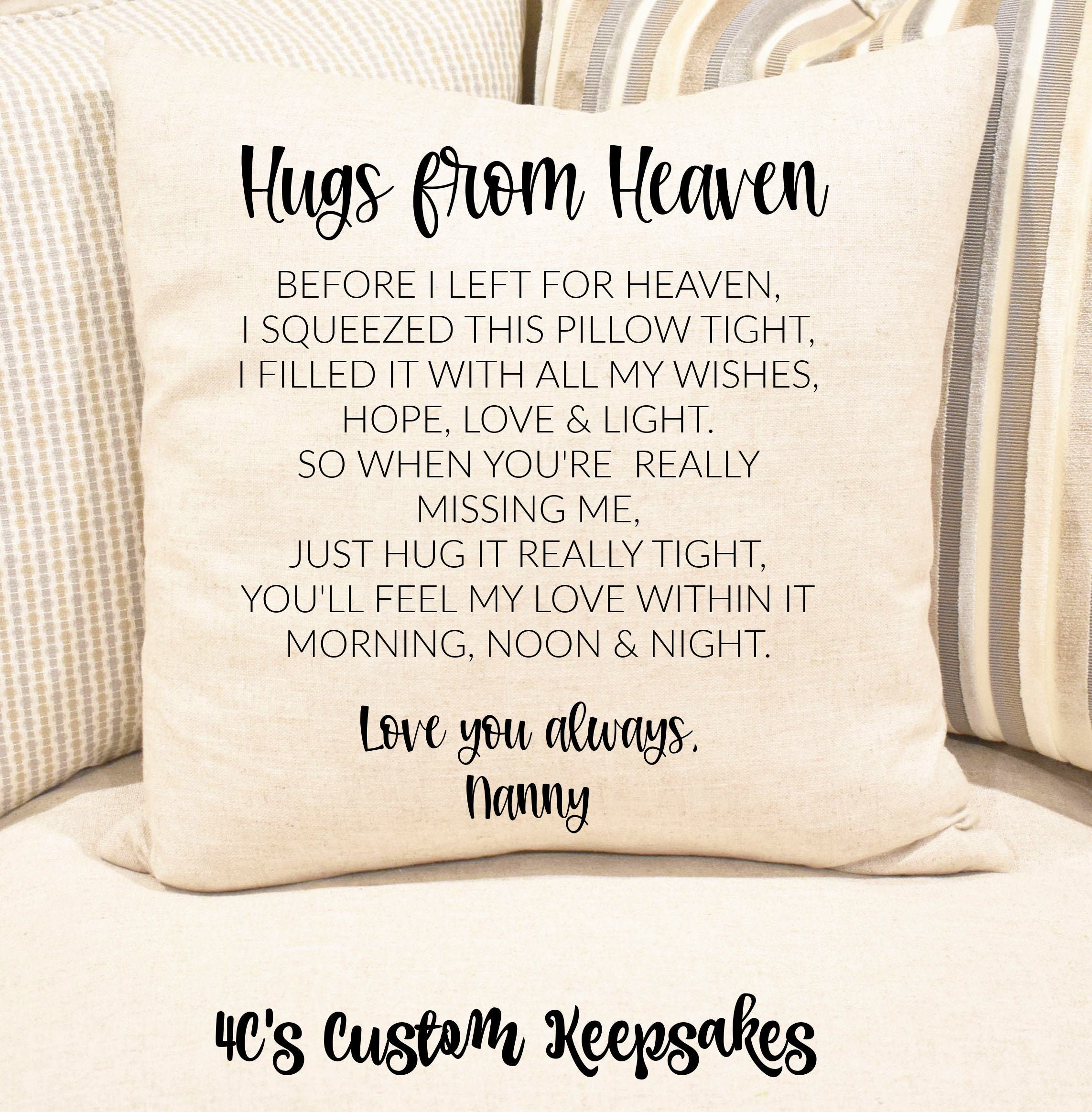 Hugs from Heaven Memorial Pillow Memorial Gift Keepsake Etsy