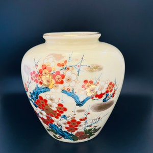 Japanese Satsuma Cherry Blossom Porcelain Jar Vase