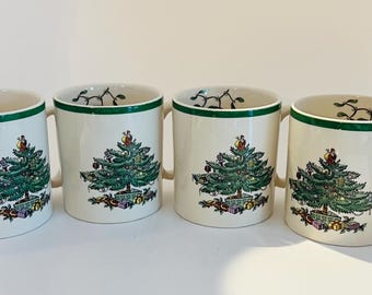 Set of 4 Spode Christmas Tree Porcelain Mugs - 8 oz