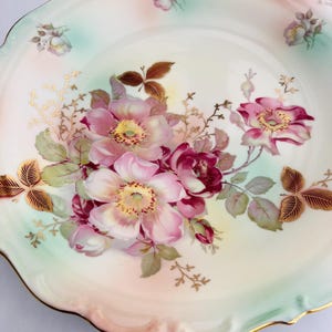 Vintage Schumann Wild Rose Porcelain 12” Platter | Made in Bavaria, Germany | Hand-Painted Floral with Gold Trim