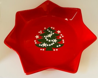 Vintage Red Christmas Star Serving Dish- Waechtersbach Christmas Tree Motifs - West Germany